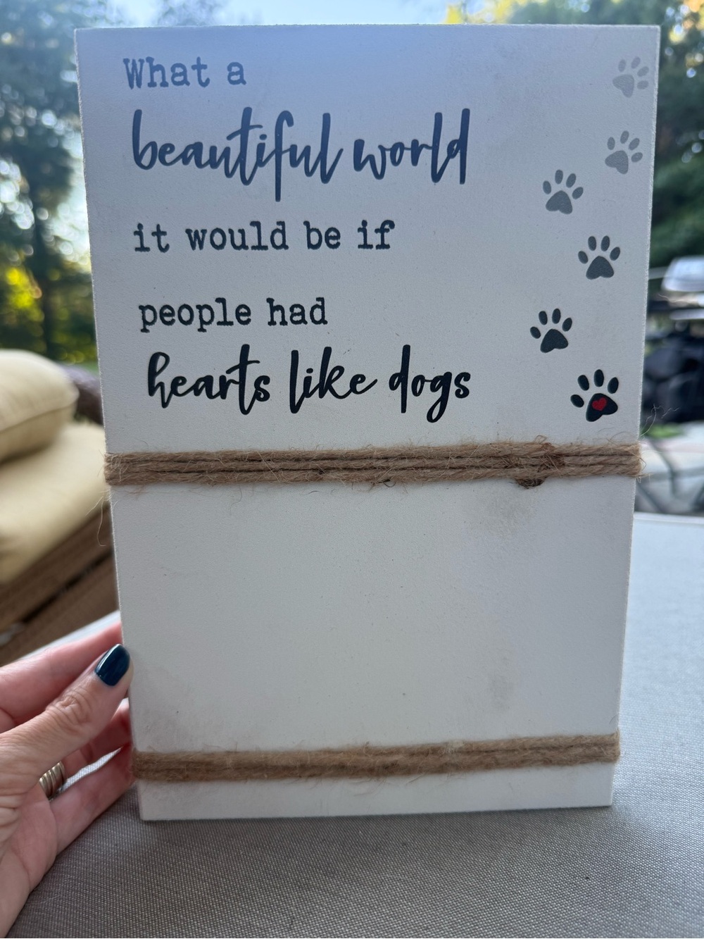 NWT Altar'd State White Wood Dogs Sign Picture Wood Frame with Paw Print Accent